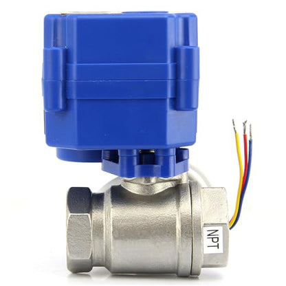 U.S. Solid 3/4"NPT NSF Certified 304SS 304 Motorized Ball Valve, Full Port, 9-24V AC/DC, 3-Wire Latching (Self-Hold) Control - size: 0.75 Inch(without Manual Function)