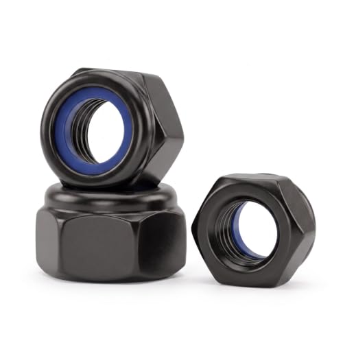 #8-32 (50 Pack) Nylon Insert Locknuts, Black Zinc Plated 18-8 (304) Stainless Steel Bright Finish Fully Thread - size: #8-32