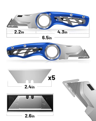 Folding Utility Knife Pocket Knife, Heavy-Duty Box Cutter with Anti Slip Finger Loop, Quick Change Blade Razor Knife, Box Cutters for Home, Office, Warehouse, Durable Razor Knife, Box Knife (Blue) - color: Blue