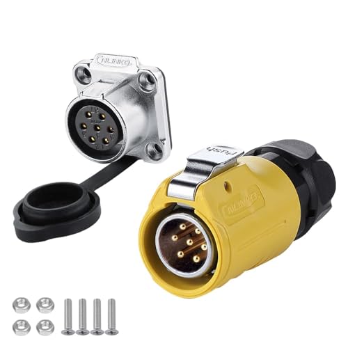 CNLINKO LP-20 Industrial Waterproof Connector IP68 Circular Connector Quick Plugging Aviation Connector Anti-Interference Shell Fast Release Connector M20 2-12 Pin Flange Socket (7 Pin) - size: 7 PIN, style: Yellow/4-Hole Socket