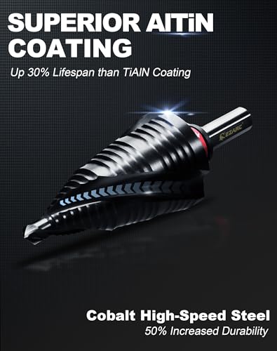 EZARC M35 Cobalt Step Drill Bit for Metal, 1/4"-1-3/8", 3/8" Shank - size: 1/4"-1-3/8" (3/8" Shank)