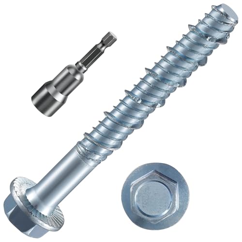 Wensilon 1/2" x 4" Zinc Plated Large Diameter Concrete Screw Actual Thickness 9/16"(14mm) for Anchoring to Masonry, Brick or Block (30 pcs) - color: White, size: 1/2 x 4"