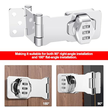 1 Pack Password Rotary Hasp Locks, Collapsible Solid 304 Stainless Steel - color: 1 Pack(Combination Lock) White