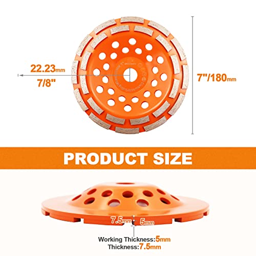 Concrete Diamond Grinding Cup Wheel,BRSCHNITT 7 inch Angle Grinder Diamond Double Row Cutting Wheel for Grinding/Polishing/Cleaning Surface Grinding Granite, Concrete,Stone,Cement,Marble,Rock (180mm) - size: 7"(180mm)