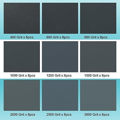72 Pcs Sandpaper Assortment 400-3000 Grit Assorted Sanding Sheets