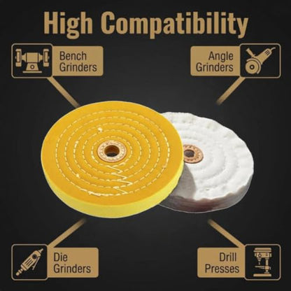 2 Pcs 6" Extra Thick Cotton Buffing Wheel, 5/8" Arbor Hole - style: 6 In Buffing Wheel(Yellow&White)