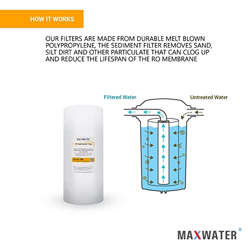 Max Water 10" x 4.5" Whole House Sediment Filter Cartridge Replacement | 1 Micron Melt-Blown Polypropylene Well Water Filter, Compatible with DGD-5005, AP810, WFHD13001B (Pack of 2) - size: 1, style: 1 Micron