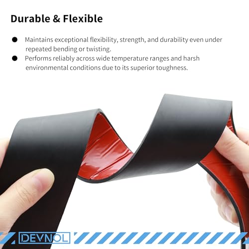 DEVNOL Self-Adhesive Neoprene Rubber Strips 1/8" Thick x 2” Wide x 12' Long, Sealing, Cushioning, Weather Stripping, Gaskets, and DIY Projects, Weatherproof - color: red adhesive backing, size: 1/8" x 2" x 12'