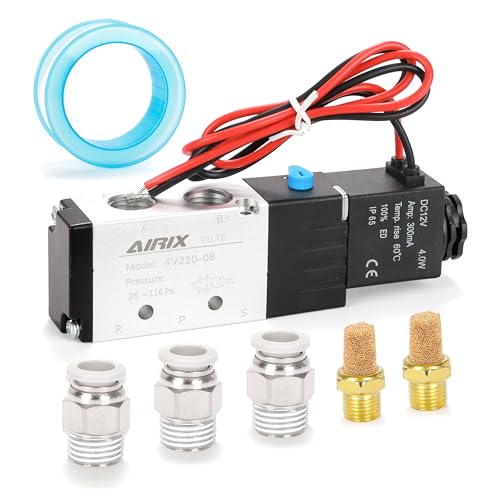1/4" NPT Solenoid Valve 4V210-08, 5-Way 2-Pos, DC 12V, Out-of-Line - size: NPT1/4″, style: DC12/Out of line