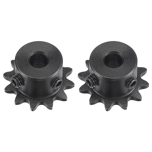 uxcell #25 Chain Roller Sprocket, 6mm Bore 1/4" Pitch 12 Tooth Single Strand Chain Sprocket, C45 Carbon Steel 25 Roller Chain Sprocket with Set Screws for ISO 04C Chain, 2Pcs - size: 27.5mmx6mm