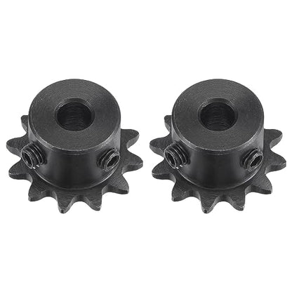 uxcell #25 Chain Roller Sprocket, 6mm Bore 1/4" Pitch 12 Tooth Single Strand Chain Sprocket, C45 Carbon Steel 25 Roller Chain Sprocket with Set Screws for ISO 04C Chain, 2Pcs - size: 27.5mmx6mm