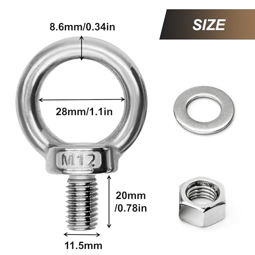 2 Sets M12 x 20mm 304 Stainless Steel Eyebolt Shoulder Lifting Ring - size: M12 x 20 mm