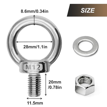 2 Sets M12 x 20mm 304 Stainless Steel Eyebolt Shoulder Lifting Ring - size: M12 x 20 mm