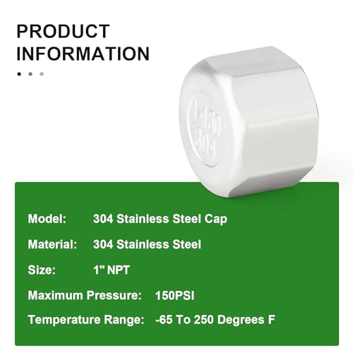 TAISHER 5Pcs 304 SS Cap Pipe Plug Socket Fitting 1" NPT Female - size: 1" FNPT(Cap)