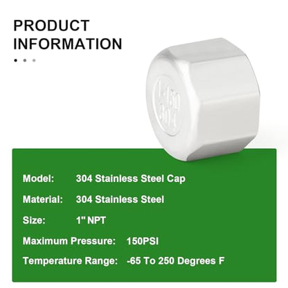 TAISHER 5Pcs 304 SS Cap Pipe Plug Socket Fitting 1" NPT Female - size: 1" FNPT(Cap)