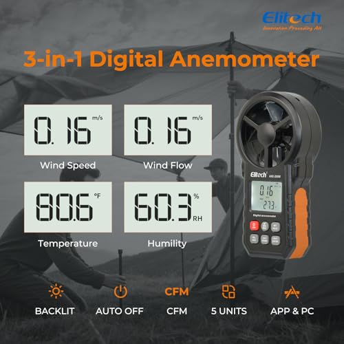 Professional Digital Anemometer & Infrared Thermometer Combo – Elitech ANE-200W Wind Speed Meter and DIT-220 Laser Temperature Gun