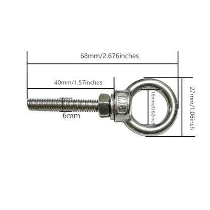 304 Stainless Steel Eye Bolt, 5 PCS M6 Heavy Duty Lifting Ring 1.6" Threaded Eyebolt Shoulder Eye Bolts with Nuts and Flat Washers(Thread Length 40mm) - size: m60x40(5pcs)