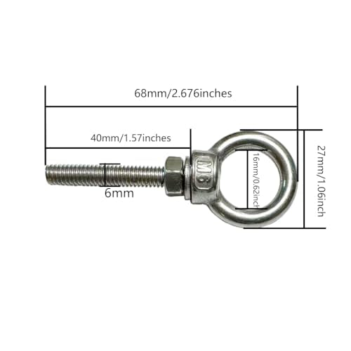 304 Stainless Steel Eye Bolt, 5 PCS M6 Heavy Duty Lifting Ring 1.6" Threaded Eyebolt Shoulder Eye Bolts with Nuts and Flat Washers(Thread Length 40mm) - size: m60x40(5pcs)