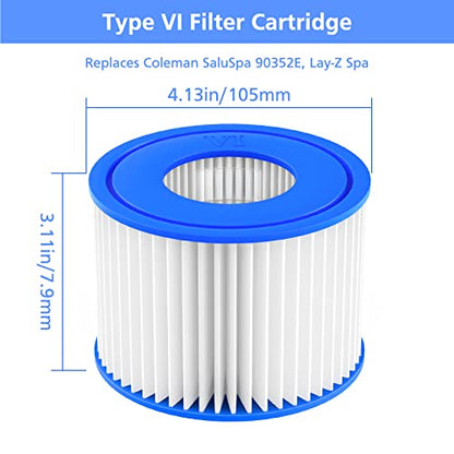 Hot Tub Filter Cartridge Size VI Compatible with Lay-Z-Spa, Coleman SaluSpa 90352E 58323, 6 Pack - size: 6 Pack