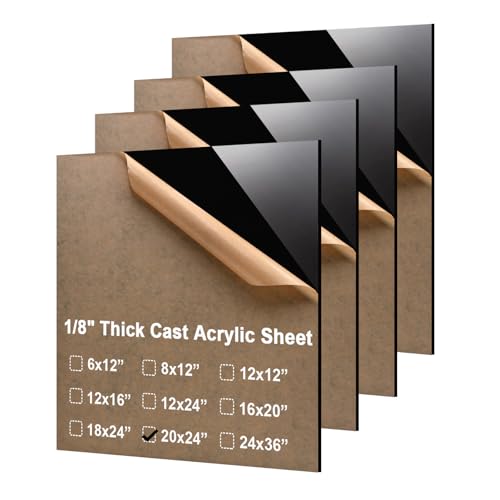 KINLINK 20x24 Plexiglass Sheets 1/8 inch Thick - 3mm Black Cast Acrylic Sheet, Plastic Board Polycarbonate Sheet for DIY Project, Craft, Table Top, Acrylic Sign and Wedding Invitation 4 Pack - color: Black, size: 20x24