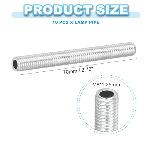 PATIKIL M8 Thread Carbon Steel Lamp Pipe, 10 Set 70 mm/2.76" Hollow Tube Thread Adapter Fasteners Hardware for Lamp Lights Chandelier Ceiling Light DIY, White Zinc Plating - size: M8x70mm