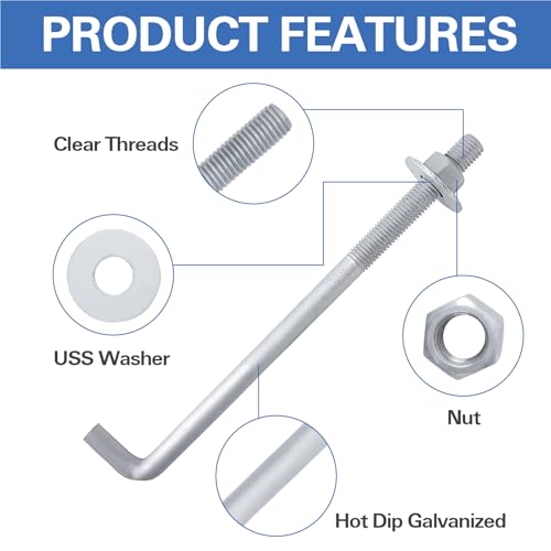 1/2" x 16" Concrete Anchor Bolts (10 Pack) L Shaped, Hot-Dip Galvanized - size: 1/2"x16" (10 PCS)