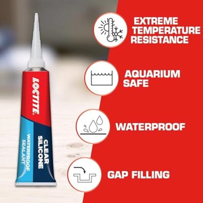 Loctite Silicone Sealant, Clear, 2.7 fl oz Tube, 2 Pack - 100% Waterproof Sealant for Glass, Ceramic, Wood, Plastic & More - size: Single 2.7 Oz Tube (Pack of 2)