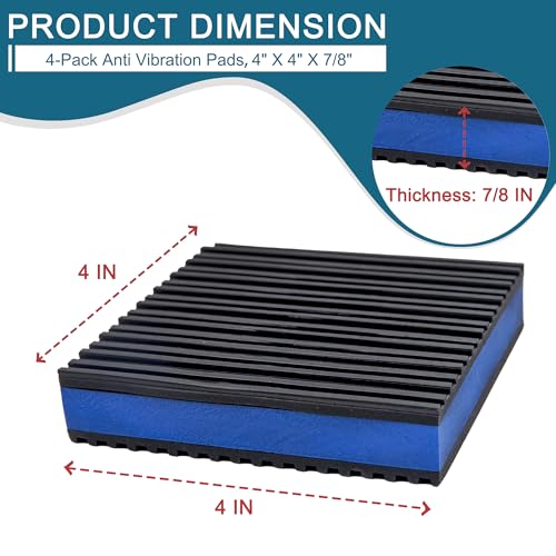 4-Pack Anti Vibration Pads, 4x4x7/8 Inch, EVA Rubber Isolation Mats