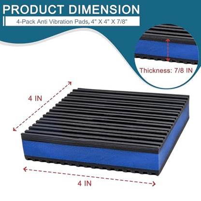 4-Pack Anti Vibration Pads, 4x4x7/8 Inch, EVA Rubber Isolation Mats