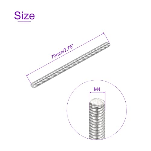DMiotech 20 Pack M4 x 70mm Fully Threaded Rod 304 Stainless Steel Right Hand Threads Rod Bar Studs Clamps and U-Bolts - size: M4 x 70mm