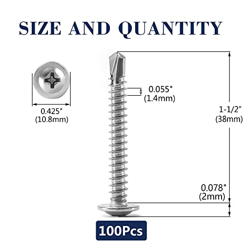 #8 x 1-1/2" Sheet Metal Screws 100PCS 410 Stainless Steel Truss Head Fast Self Tapping Screws by SG TZH - color: Silver, size: #8 x 1-1/2"