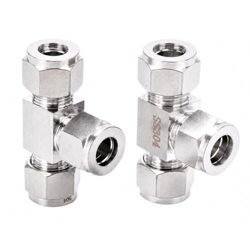 304 Stainless Steel Compression Tee 3/8" OD x 3/8" OD T-fitting 3-way 2pc - color: Pack of 2, size: 3/8 Inch