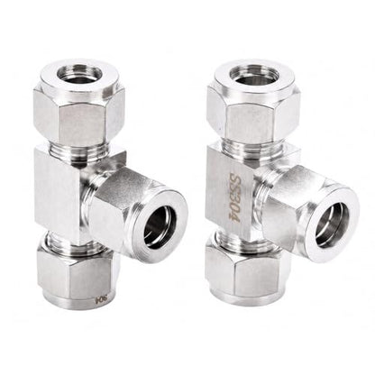 304 Stainless Steel Compression Tee 3/8" OD x 3/8" OD T-fitting 3-way 2pc - color: Pack of 2, size: 3/8 Inch