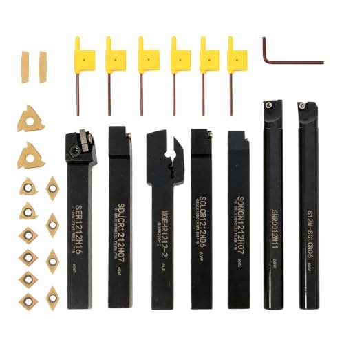 Nakkaa 21Pc Indexable Lathe Turning Tool Kit 1/2" Shank for Turning Boring - size: 7pcs 1/2" 12mm holder+14pcs inserts