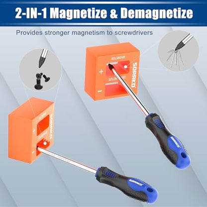 SORAKO 12 Piece Magnetic Screwdriver Set 5 Phillips and 5 Flat 1 Magnetising Tool 1 Storage Bag Professional Cushion Grip Hand Tools Set for Fastening and Loosening Seized