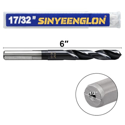 17/32 Drill Bit for Metal and Hardened Steel, M35 Cobalt 1/2 Inch Reduced Shank Industrial Grade Heavy Duty Drill Bit, with Index Storage Case - size: 17/32 in