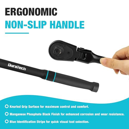 DURATECH 3-Piece Flex-Head Ratchet, 90-Tooth Quick-Release Ratchet Wrench - size: Combo Kit(Black)