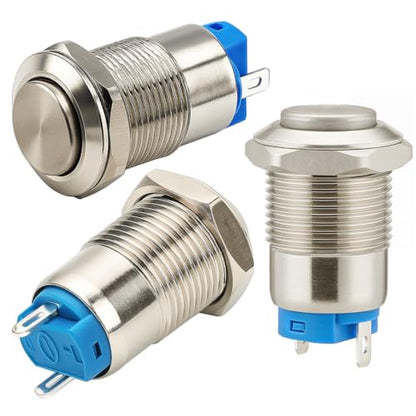 Gebildet 4pcs 12mm 3A 12V/24V/110V/250VAC Waterproof Push Button Switch Latching Nickel-Plated Copper Push Button Switch On-Off(High Head) - size: 12mm-Nickel Plated