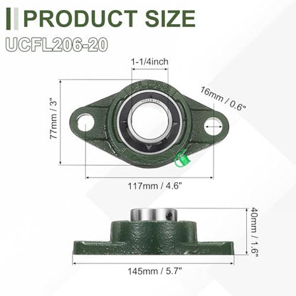 uxcell UCFL206-20 Pillow Block Bearings, 1-1/4 in Bore Chrome Steel, ABEC3 - size: UCFL206-20 (Bore 1-1/4")