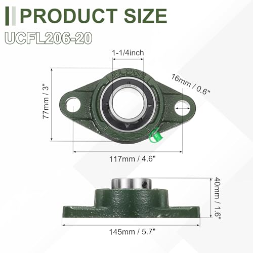 uxcell UCFL206-20 Pillow Block Bearings, 1-1/4 in Bore Chrome Steel, ABEC3 - size: UCFL206-20 (Bore 1-1/4")