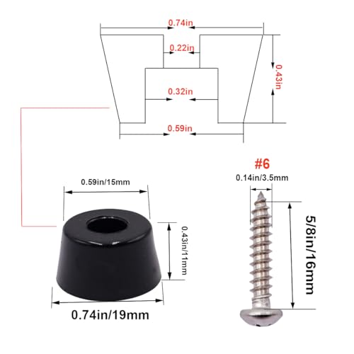 smseace 100Pieces Rubber Feet for Cutting Board with Stainless Steel Washer and Screws, 0.43inch H x 0.75inch D, Non-Slip Rubber Feet for Furniture, Electronics, Tables, Sofas - size: 0.75"W x 0.43"H - 100Pcs