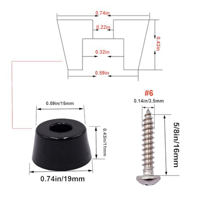 smseace 100Pieces Rubber Feet for Cutting Board with Stainless Steel Washer and Screws, 0.43inch H x 0.75inch D, Non-Slip Rubber Feet for Furniture, Electronics, Tables, Sofas - size: 0.75"W x 0.43"H - 100Pcs