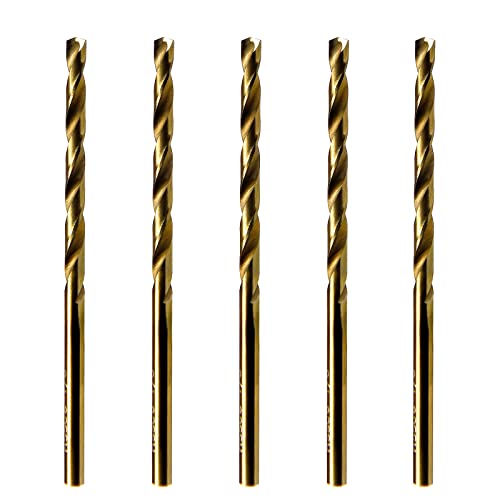 MAXTOOL No.25 5pcs Identical Jobber Length Drills Dia 0.1495" HSS M35 Cobalt Twist Drill Bits Wire Gauge Numbered Golden Straight Drill; JBN35G10R25P5