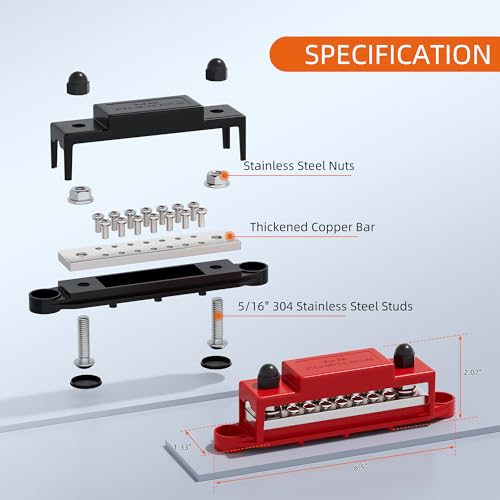 RVBOATPAT 275A Marine Bus Bar 12V Power Distribution Block 2 x 5/16" Terminal Studs and 14 x #8 Screws Positive and Ground Battery BusBar for Automotive Car Boat - style: 275A 2x5/16"(M8) Studs+14 x #8 Screws