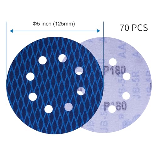5 inch Rhombus Diamond Shape Blue Sanding Discs, 8-Hole, 70 Disc Variety Pack, Grits 80 - Hook & Loop Sandpaper, Random Orbital Sanders, Metal Wood - style: 5 inch 80 grit