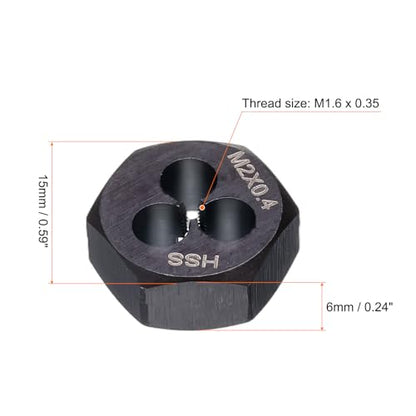 HARFINGTON Hex Threading Die M2 x 0.4 Metric Thread Right Hand High Speed Steel Rethreading Fixed Die Screw Cutting Tapping Repair Tool - size: M2 x 0.4