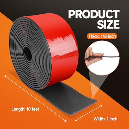 TORRAMI Neoprene Rubber Sheets & Strips Adhesive Solid Gasket Seal with Backing (1' Wide x 1/8" Thick x 10' Long) - size: 1" Wide X 10' Long, style: 1/8 (.125)" Thick