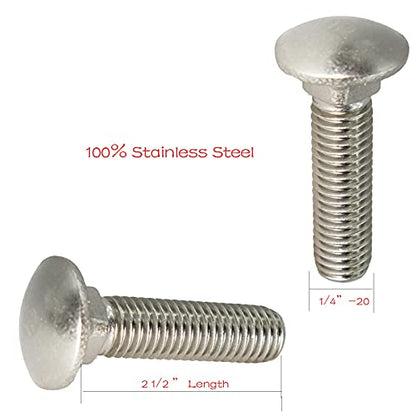 SANTIE 1/4"-20 x 2-1/2" Stainless Steel Carriage Bolts, 25-Pack - size: 1/4"-20 X 2-1/2" (25pc)