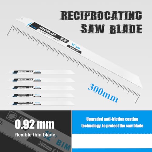 5Pack 12inch 14TPI Metal Reciprocating Saw Blades Set - size: 14TPI/12 inch