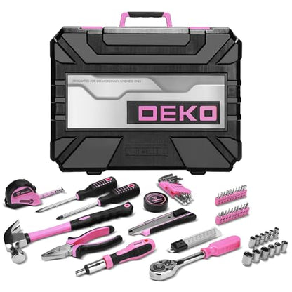 DEKOPRO Tool Set: 228 Piece Home Tool Kit, Household Basic Repair Tool Set Comes with Storage ToolBox, Socket Wrench Set for Car, Hand Tool Box Set for Home - Pink - color: Pink